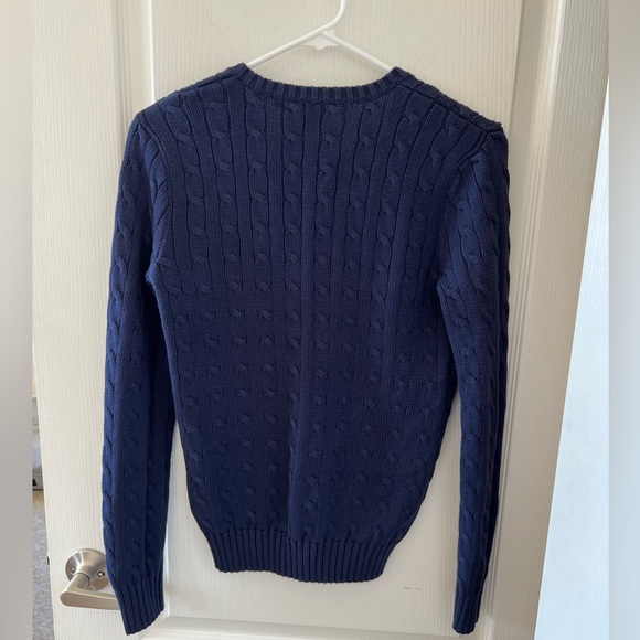 Ralph Lauren blue cable knit sweater, V-neck Sz M White Pony minimal Classic - Picture 2 of 10